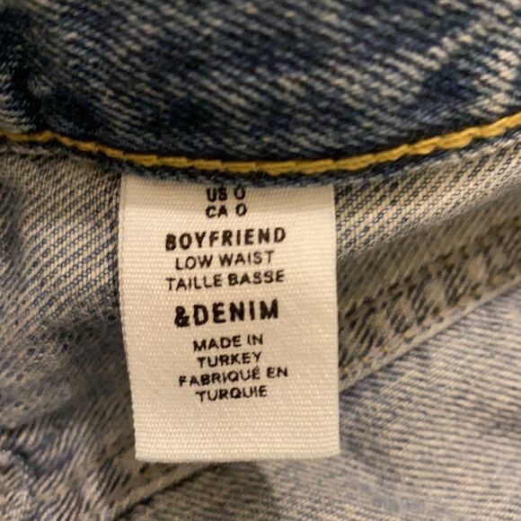 new H&M denim blue distressed jeans . Size 0. NWOT. - Picture 4 of 8